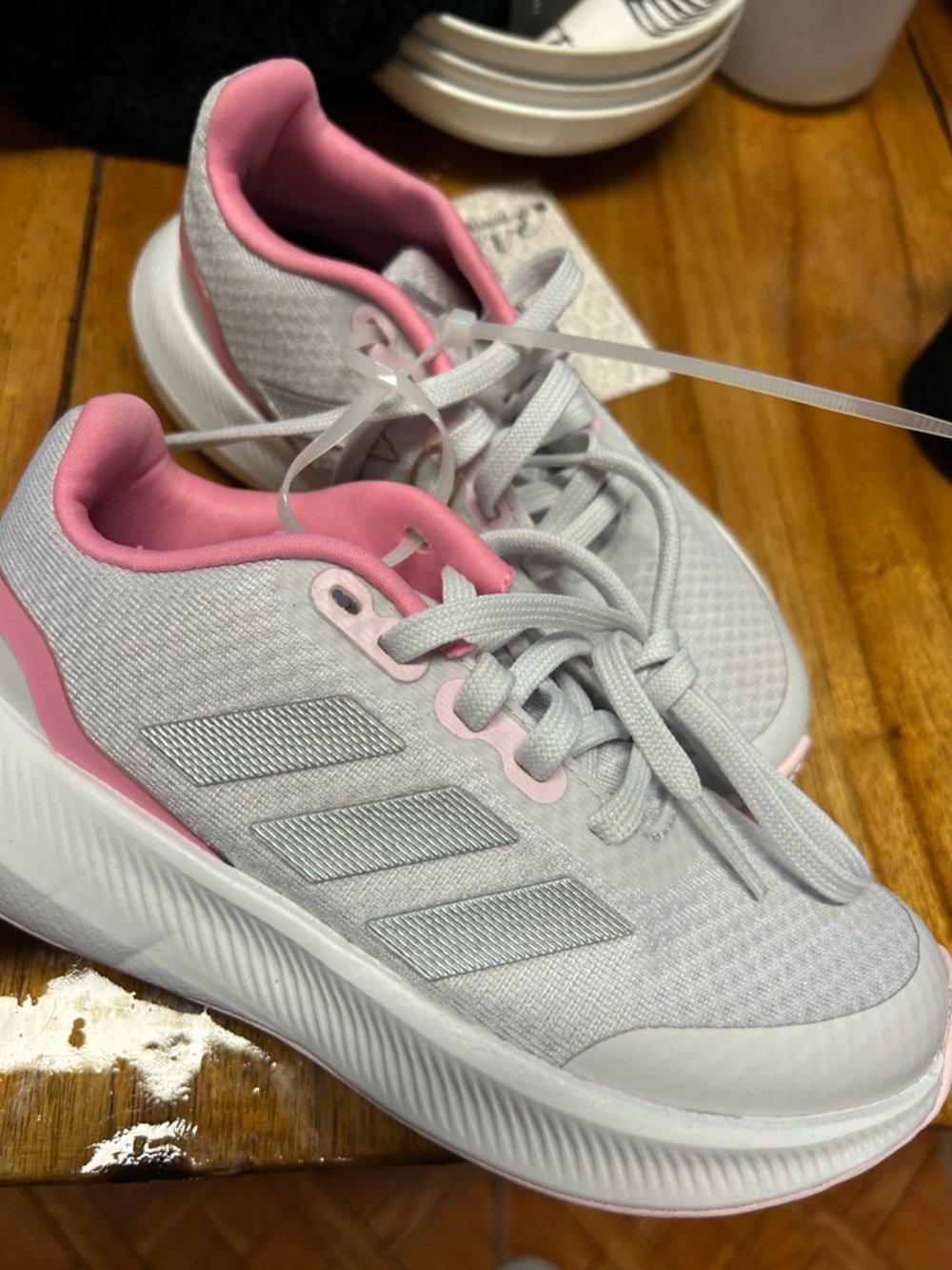 Kids Light Gray and Pink Athletic Sneakers